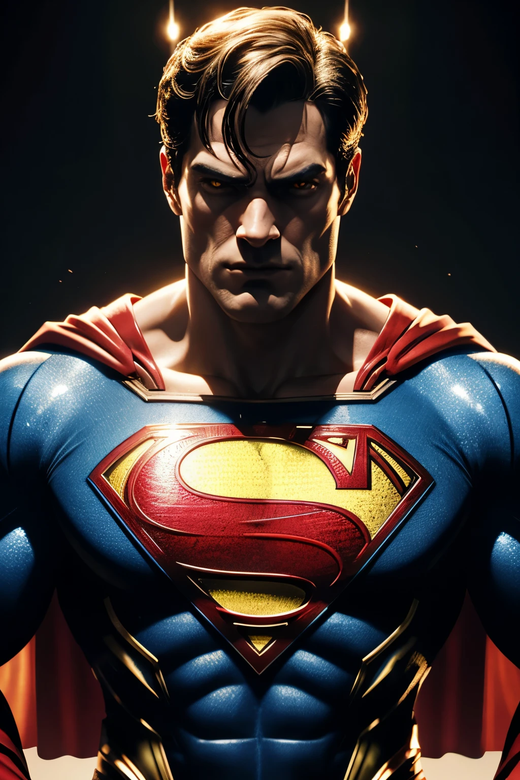 Superman monster in golden uniform, gruesome grotesque, octane render, 8k cinematic

