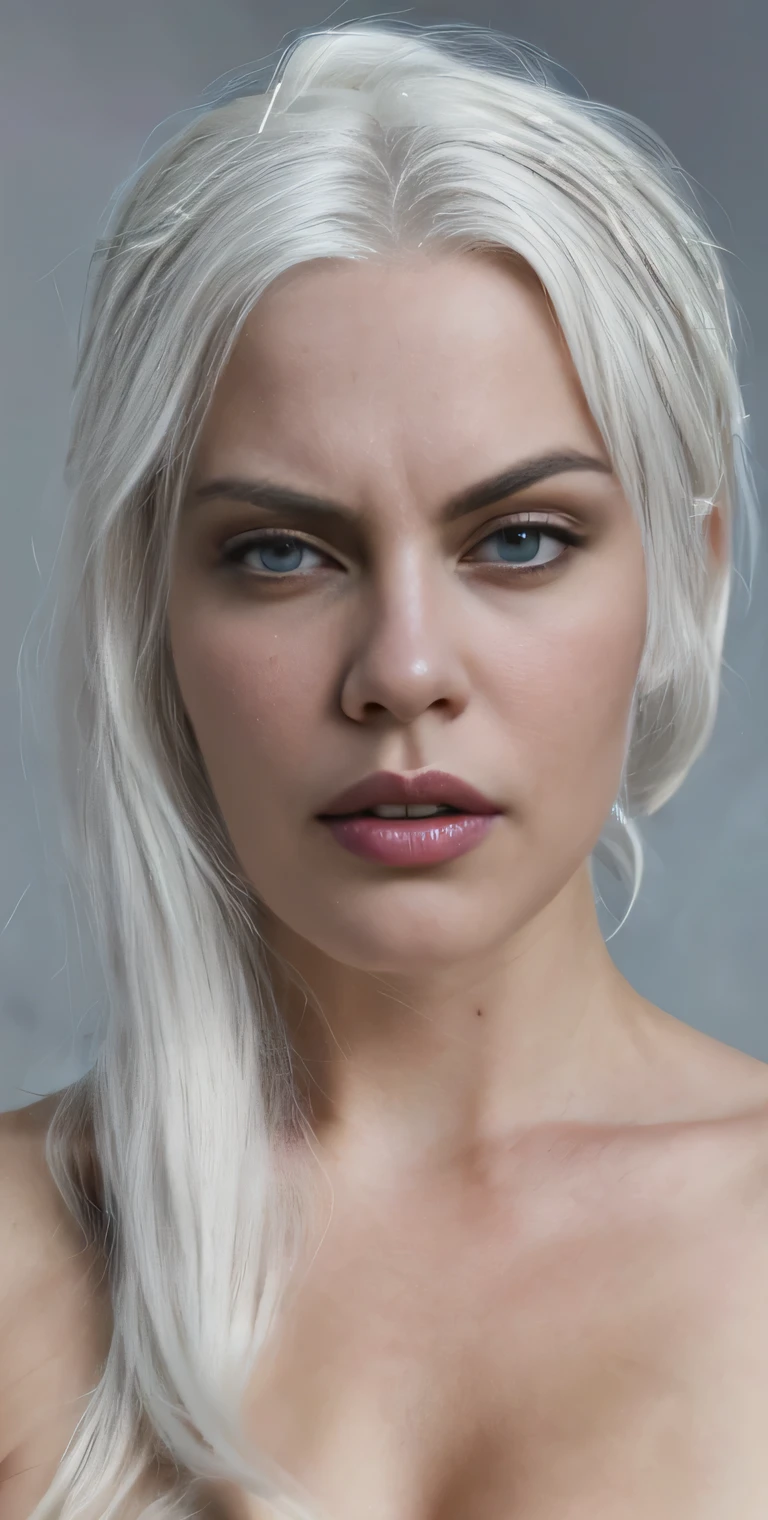 ((a close up of a woman with white hair)), beautiful character painting, ((perfect breast)), epic exquisite character art, stunning character art,((dark gothic style)), (cleavage),((white queen)),, head and breast closeup portrait 