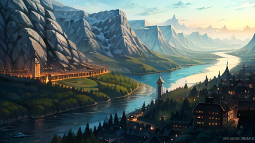 A town with lots of rivers and water,fantasy,Lots of white buildings,Huge city