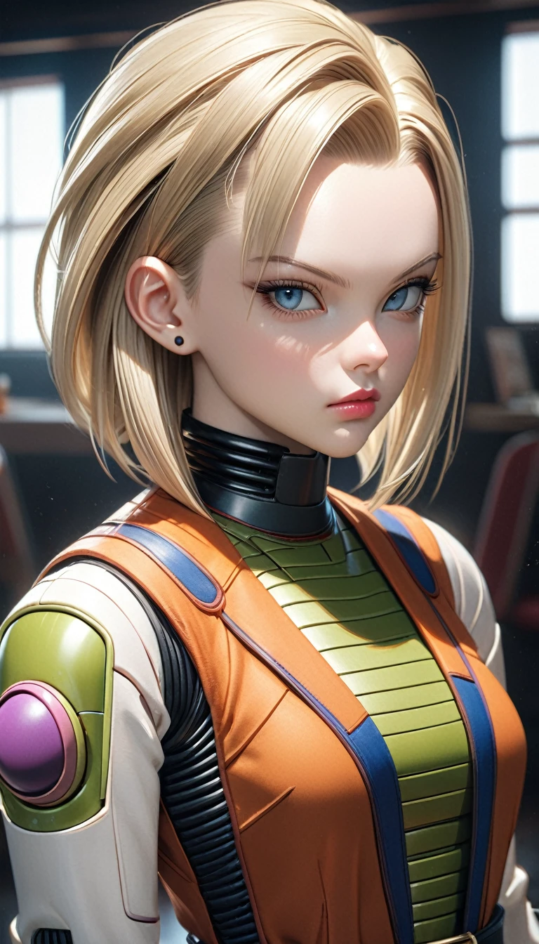 Stylish girl, Beautiful attention to detail, Beautiful lip detail, Highly detailed face, Long eyelashes, Complex clothing texture, Natural light, photoRealistic, 8k, (Highest quality:1.2), Super detailed, (Realistic:1.37), elegant, chic, Modern, very cute, Studio Lighting, Cinematic, (Android 18 from Dragon Ball:1.9)