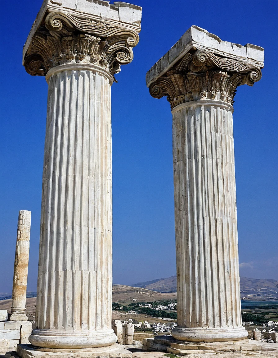 The Pillars of Jachin and Boaz、Two Greek columns、The two capitals are Ionic