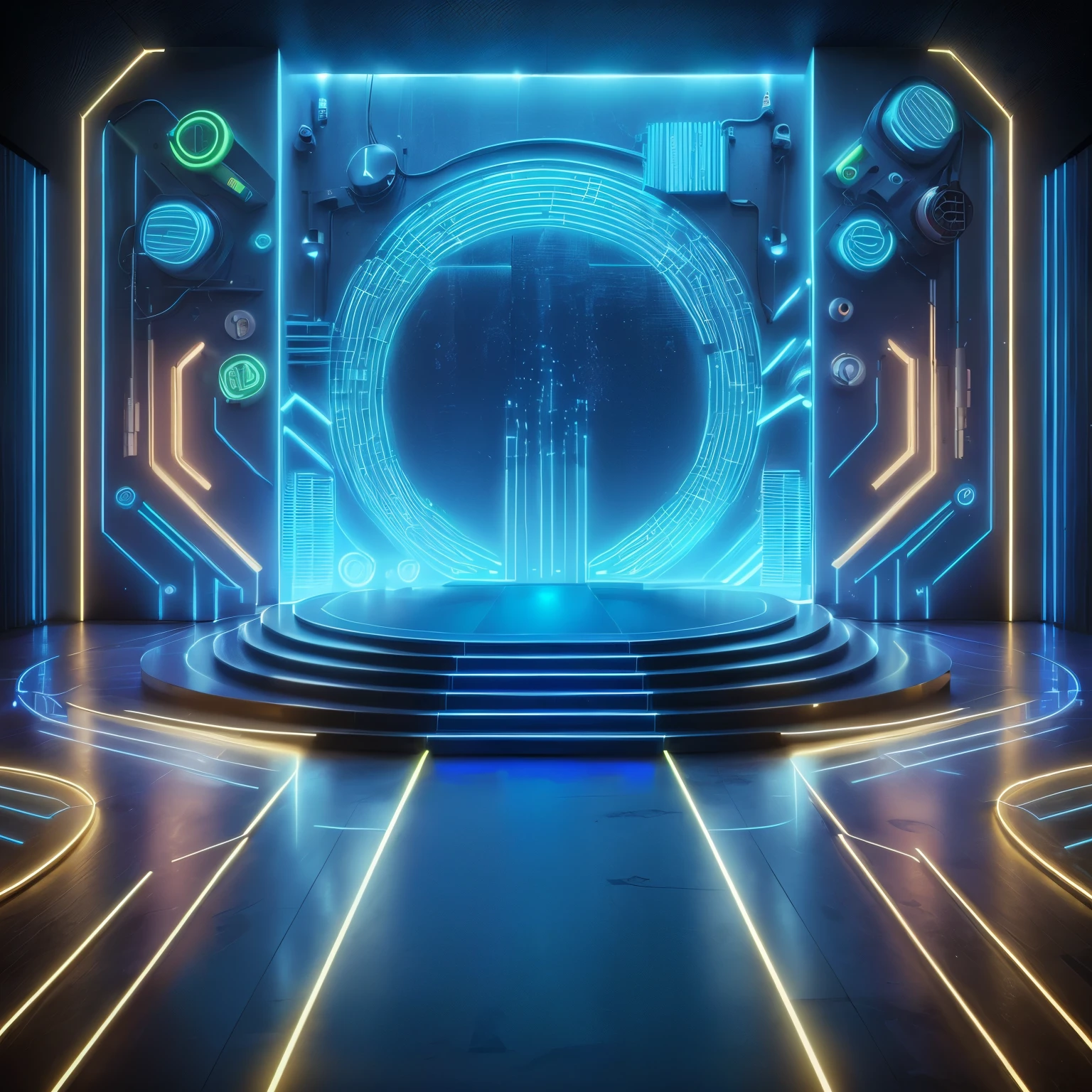 podium with neon light wall and floor