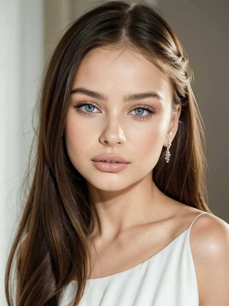 Close-up of a woman in a white dress posing for a photo, Photo of a beautiful woman, soft portrait 8k, Beautiful model girl, Portrait of Sophie Mudd, Beautiful model girl, extremely beautiful face, beautiful detailed body and face, beautiful face, beautiful delicate face, Portrait of a beautiful model, beautiful face portrait, beautiful delicate face, beautiful young model