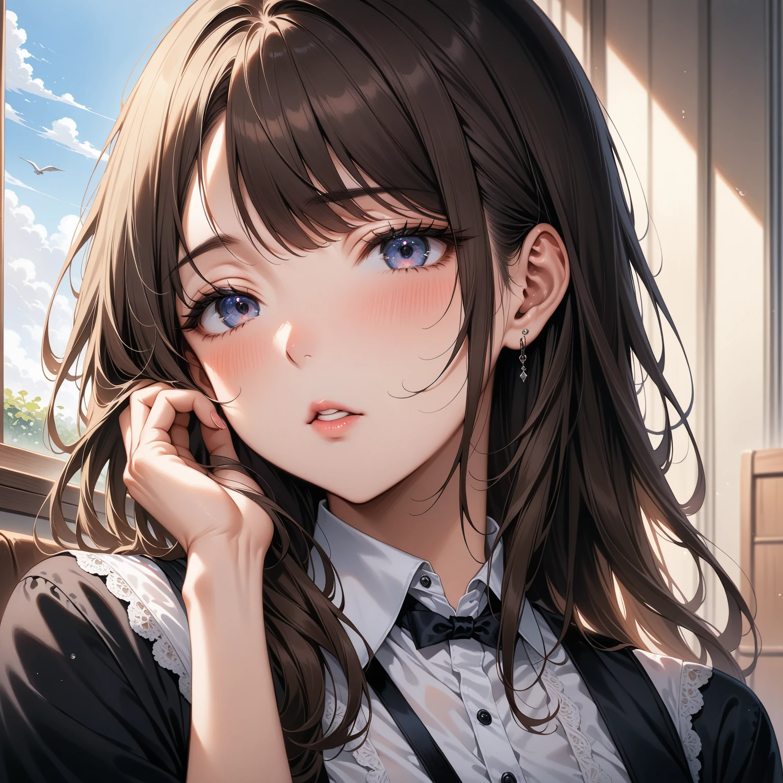(masterpiece, Highest quality, so beautiful, Super detailed),, 4K,One woman,One of my uncle's teachers,There's no one around, mercury, tiara,Sailor Mercury,short hair, Blue Hair, Earrings, blue eyes, , Huge breasts, Cleavage, Pink vibrant lips, Fuller lips, Vivid eyes, , necklace, night,classroom, , clothes are torn, Being lifted up, Embarrassed expression,blush,Choose large nipples, Huge breasts,Wearing gloves,Wearing knee-high boots,Drooling,Troubled face,Overflowing breast milk,There is a teacher behind him and he is caught.,Penis inserted into vagina from behind,Breasts grabbed from behind,女性はclassroomの机に押し付けれてる