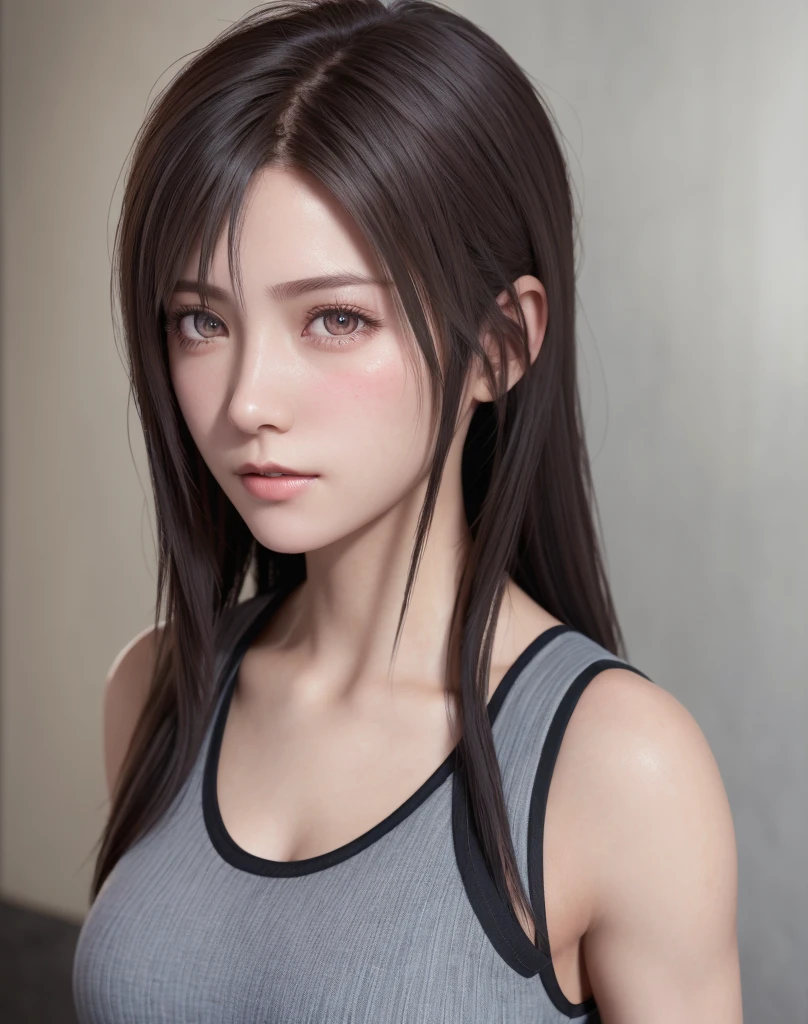 high quality picture, masutepiece, detailed hair texture, Detailed skin texture, Detailed Cloth Texture, 8K, Add fabric details, ultra detailed skin texture, ultra detailed photographic, Skin pores, Portrait of a girl, wearing tank top,