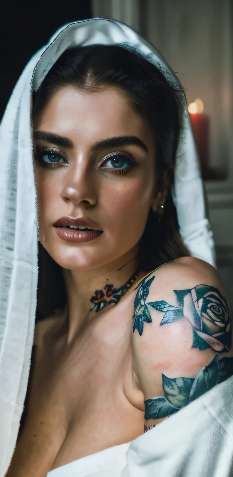 A tattoo of a turban with flowers around it