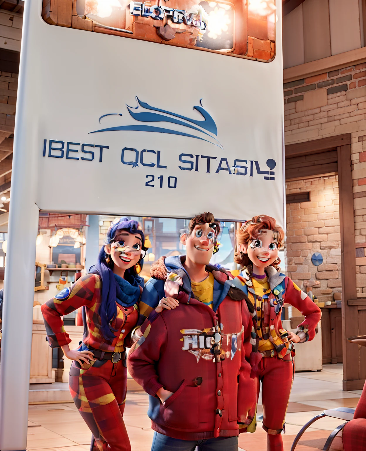 Two beautiful women and a man in Disney Pixar style, high qualiy, best quality



