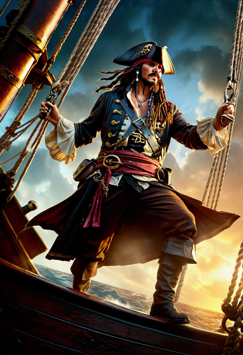 (Pirate War), cannonry, Suspended in the air, captivating chiaroscuro, dynamic movement, astropunk, full body, (special effects:0.1), award-winning, cinematic still, emotional, vignette, dynamic, vivid, (masterpiece, best quality, photorealistic, Professional, perfect composition, very aesthetic, absurdres, ultra-detailed, intricate details:1.3)