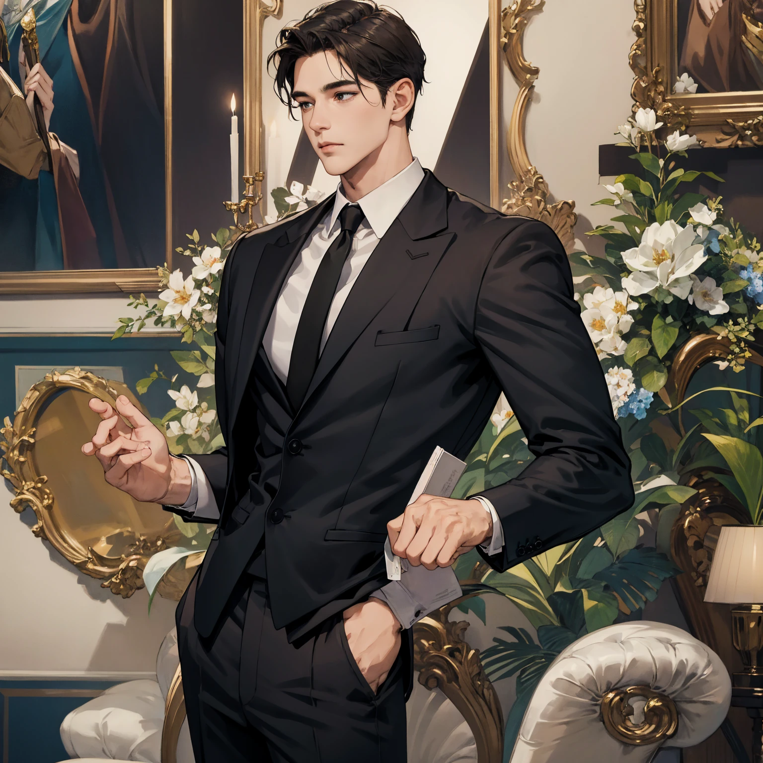 masterpiece , best quality , man , suit