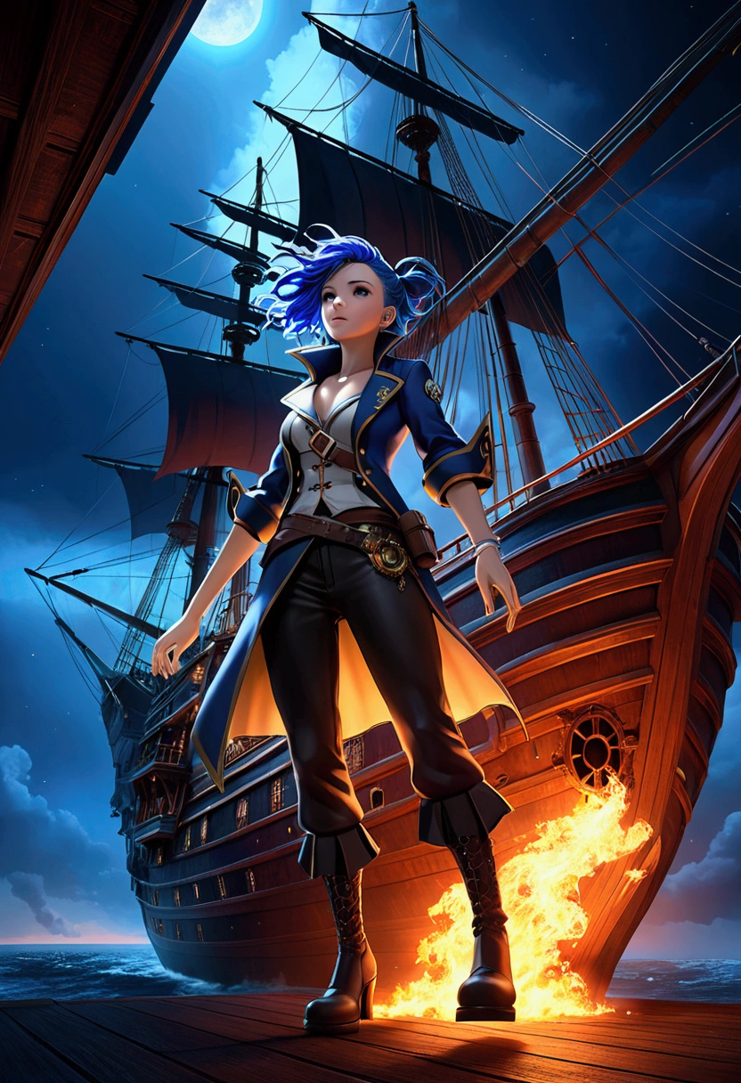 (Pirate War), Pirates boarding enemy ship and robbery, fire, captivating chiaroscuro, dynamic movement, astropunk, full body, (special effects:0.1), award-winning, cinematic still, emotional, vignette, dynamic, vivid, (masterpiece, best quality, photorealistic, Professional, perfect composition, very aesthetic, absurdres, ultra-detailed, intricate details:1.3)
