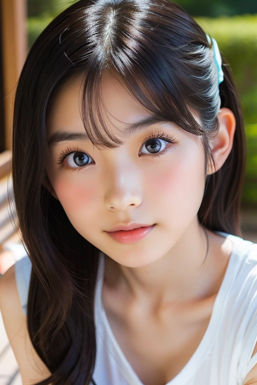 (Beautiful 25 year old Japanese woman), Cute Face, (Deeply chiseled face:0.7), (freckles:0.6), Soft Light,Healthy white skin, shy, Long Hair, (Serious face), (Sparkling eyes), thin、systemic manifestations