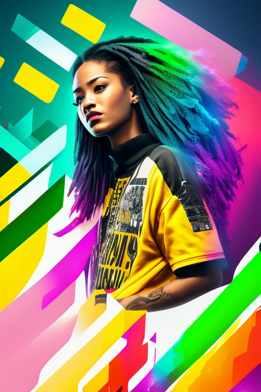a background completely filled with scattered musical notes in various sizes and colors, beautiful girl in colorful image, dance hiphop dance crew waacking dance, punking, black medium hair, five fingers, baggy clothes, (best quality,4k,8k,highres,masterpiece:1.2),ultra-detailed,(realistic,photorealistic,photo-realistic:1.37),vivid colors,studio lighting,professional、ワックダンス、