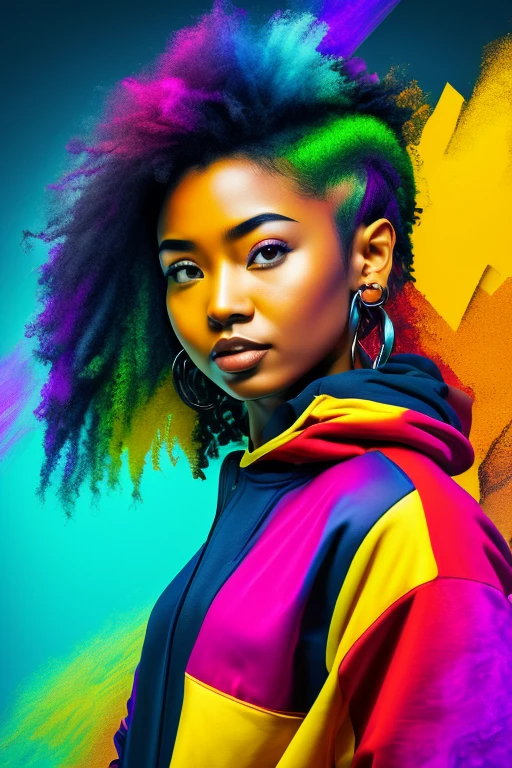 a background completely filled with scattered musical notes in various sizes and colors, beautiful girl in colorful image, dance hiphop dance crew waacking dance, punking, black medium hair, five fingers, baggy clothes, (best quality,4k,8k,highres,masterpiece:1.2),ultra-detailed,(realistic,photorealistic,photo-realistic:1.37),vivid colors,studio lighting,professional、ワックダンス、