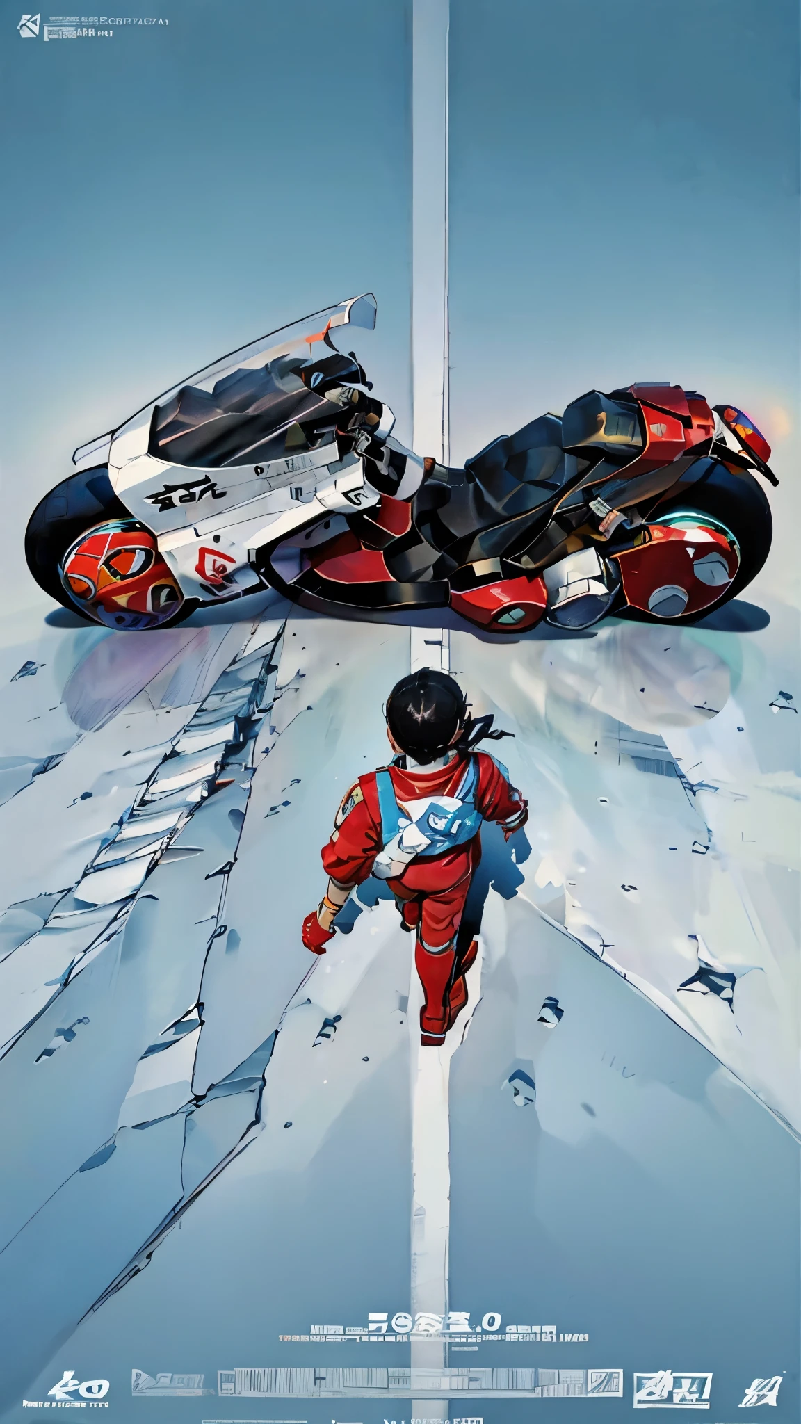 Akira Poster、From above、Segway、White Akira Bike、high resolution、Masterpiece