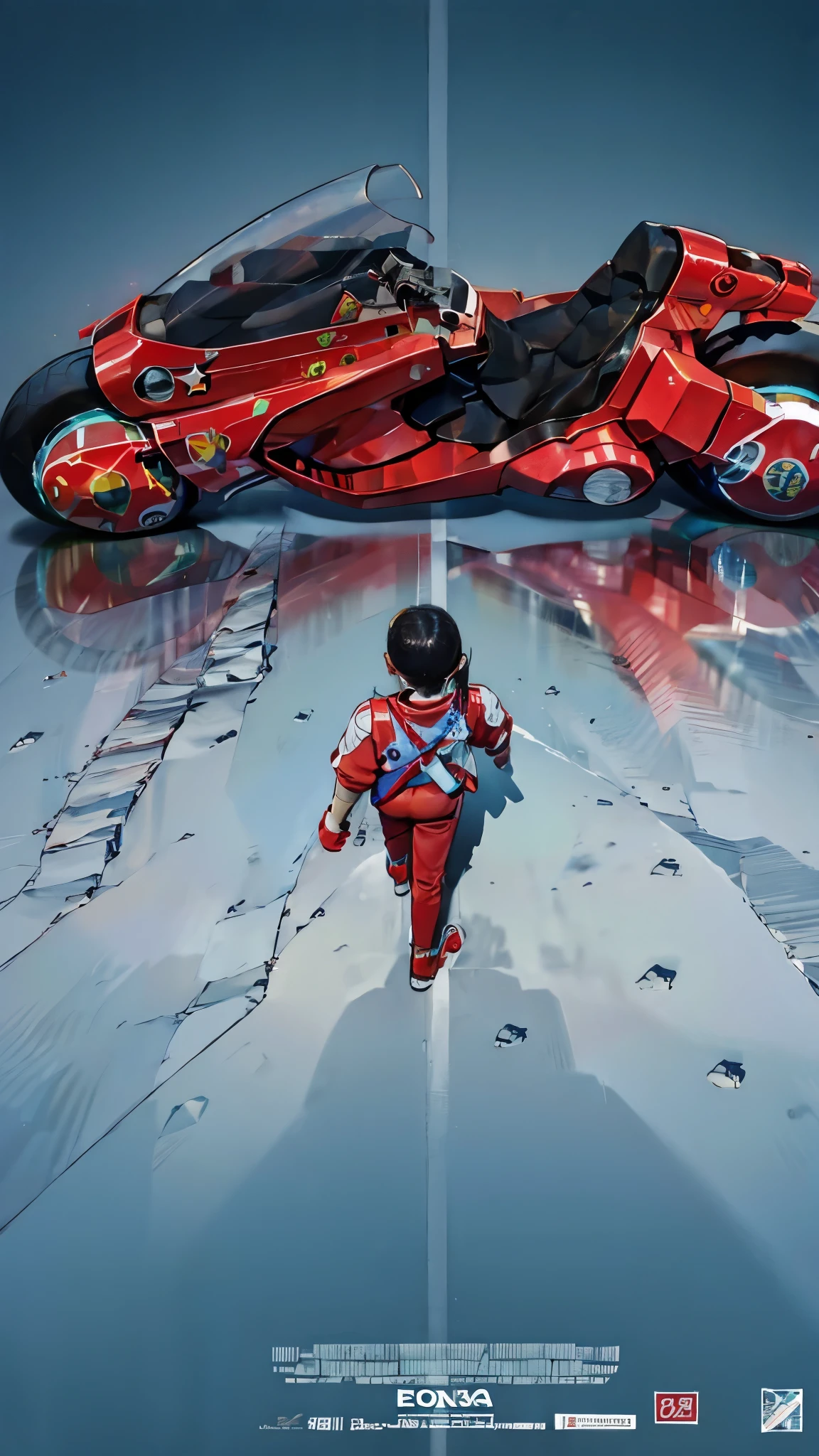 Akira Poster、From above、Segway、White Akira Bike、high resolution、Masterpiece、Paris Olympics