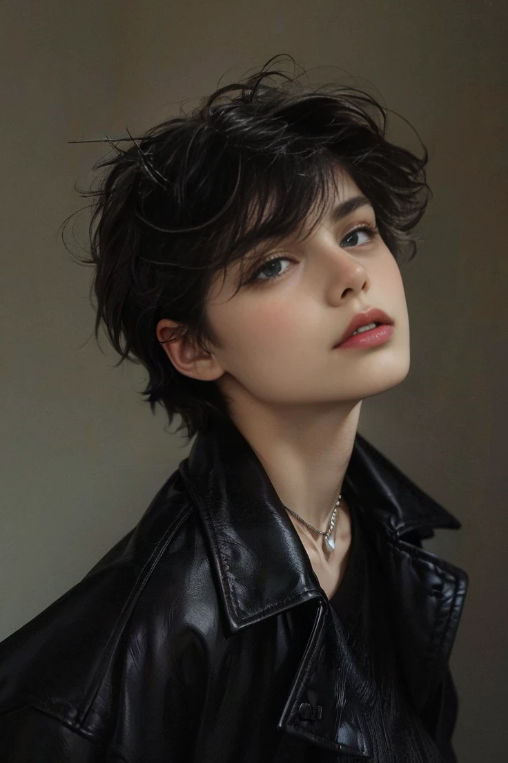 masutepiece, Best Quality, 1 boy, Short hair, Silver hair, sharpteeth, tusk,Choker,Blue eyes,Black leather shirt, blush, western building, charicature, Looking at Viewer, Dog ears are attached on the head