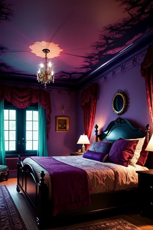 Monstrously beautiful horror house, beautiful colors, bedrooms