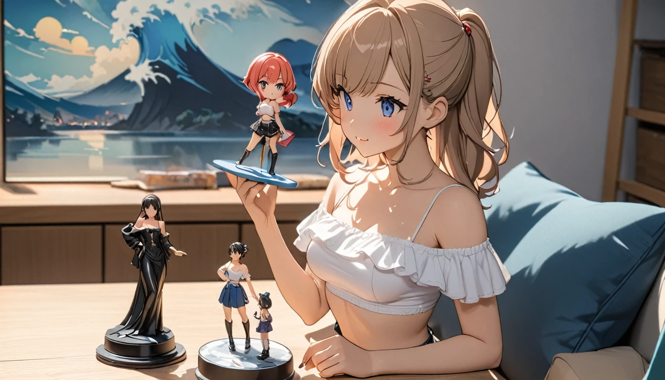  woman，Short camisole，Crop shirt，Off the shoulder，white，art， anime，figure