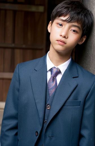 a 13 year old male wearing a suit
BELT VISABLE 4K HIGH QUALITY DETAILED