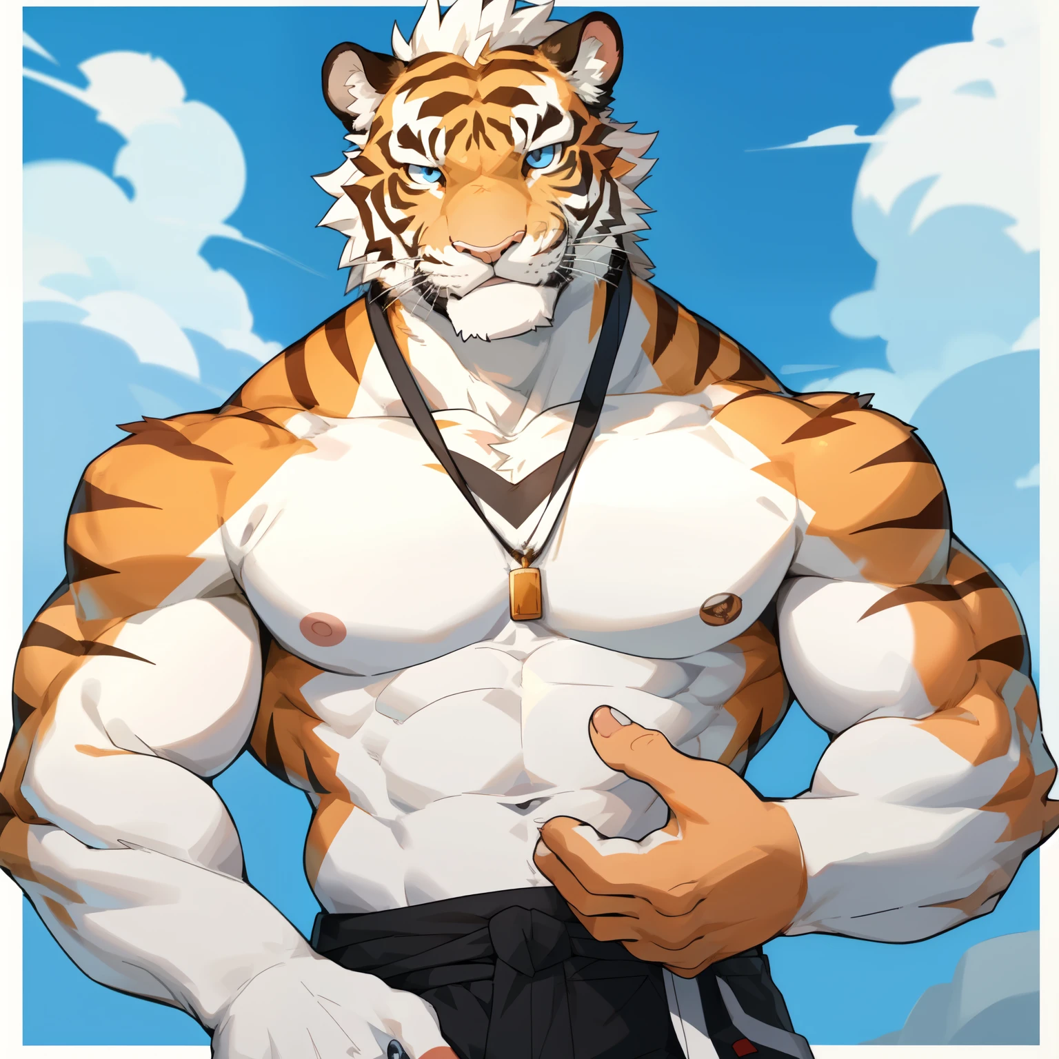 male, Furry tiger, charming, rich, Head only, rich, solitary,White fur,,front Photo,Casual wear,Smile,Zoom in on facial details,Strong body,Avatar size