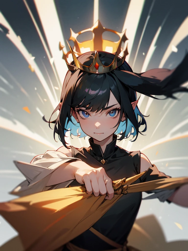 high resolution, short hair, black hair, Long, pointed ears., canine, crown