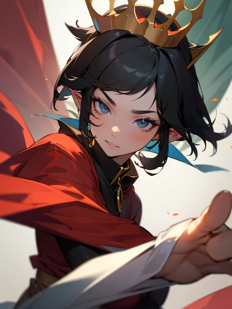 high resolution, short hair, black hair, Long, pointed ears., canine, crown