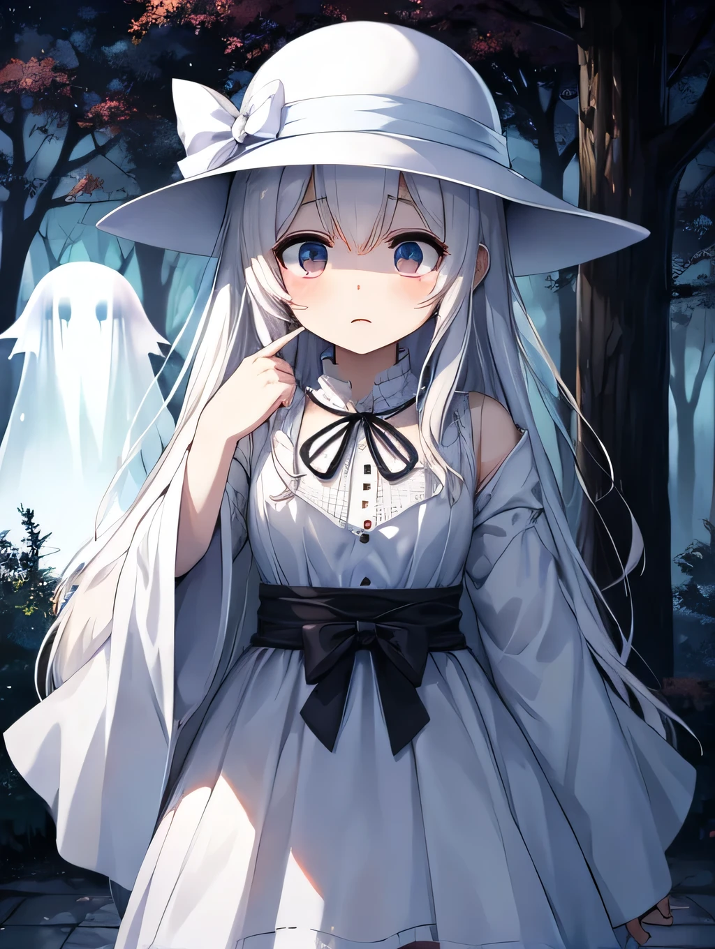 Horror、White dress、White Hat、Taller than a tree、Face of fear、Ghost、