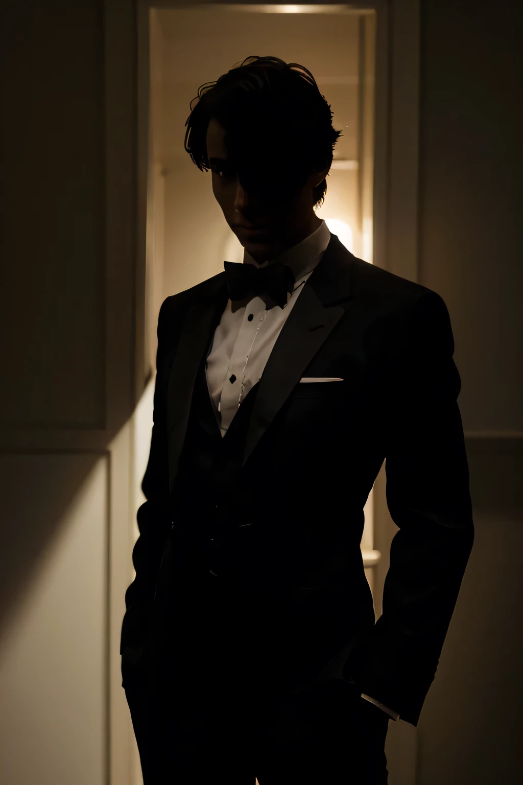 silhouette of man with mysterious and intellectual tuxedo left over or figure several options