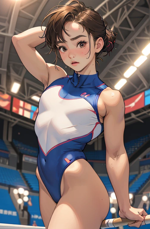 Realistic，-yeld giWearing a leotard，Gymnast，Gymnastics arena，笑face，face，Skin realism