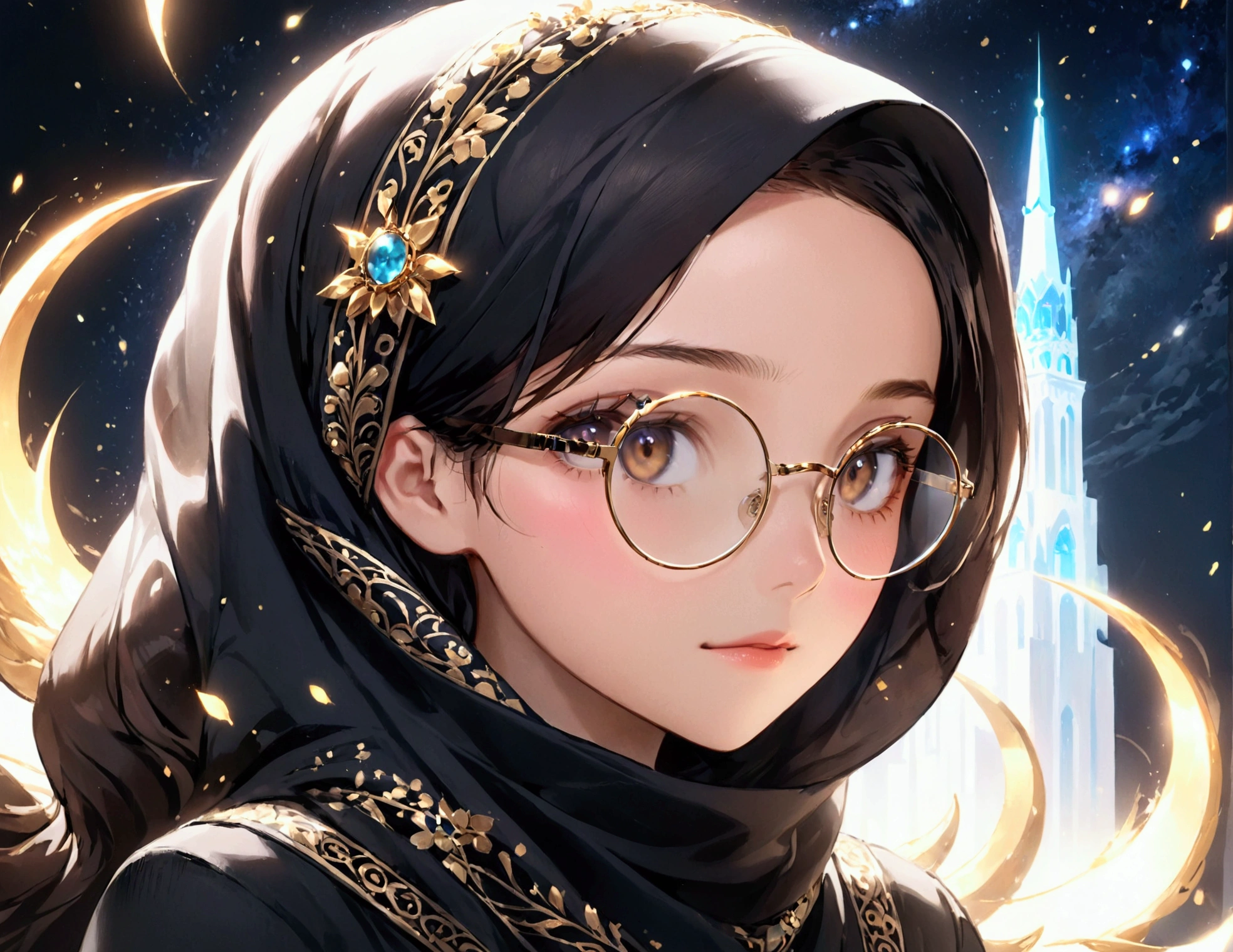 1girl, anime, hijab, beautiful, glasses