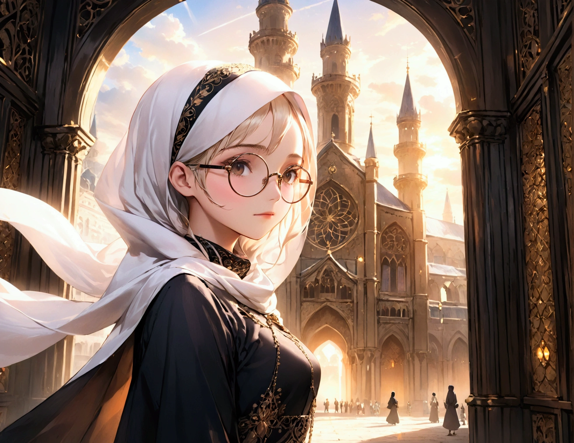 1girl, anime, hijab, beautiful, glasses