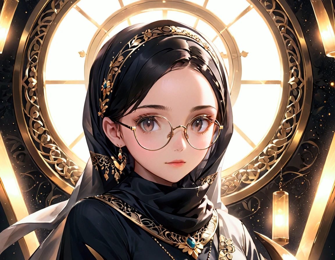 1girl, anime, hijab, beautiful, glasses