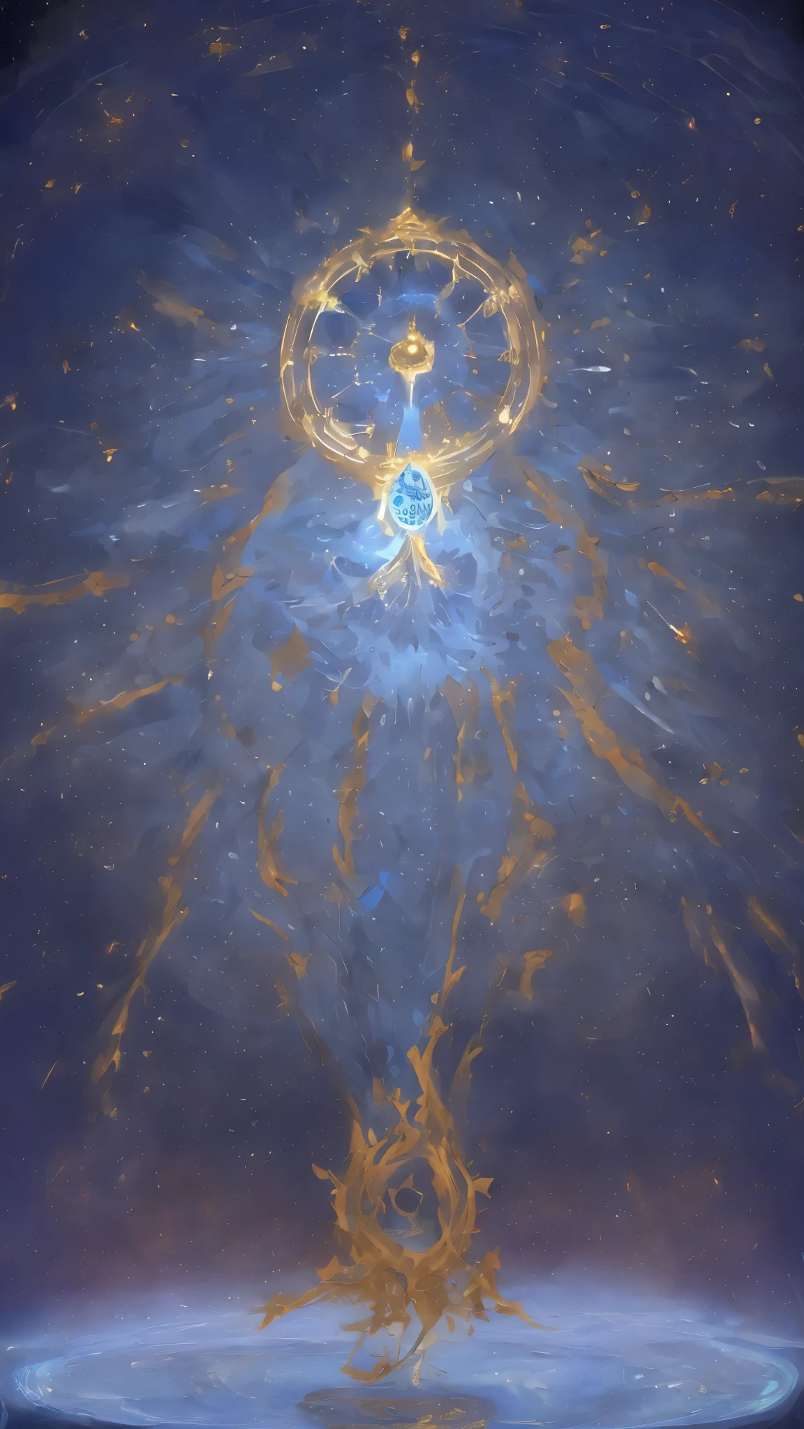 The Star Tarot Card"The Wheel of Fortune tarot card, intricate tarot card frame, mystical atmosphere, a blend of divinity and fear, contrasting light and shadow, the Wheel of Fortune symbol at the center, deep blue and golden tones, intricate patterns and symbols, evoking a sense of destiny's flow"