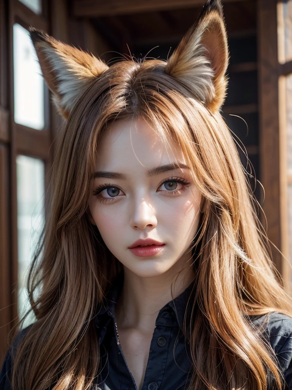 ((Highest quality)), ((masterpiece)), (Familiar), Perfect Face, Mean Woman, pretty girl, Fox Ears, Fox's Tail, She has a fox's tail, She wags her fluffy tail, Dog collar, Beautiful hip line, Large Breasts, In shorts, A large tail sticks out, Nice body, On all fours, smile