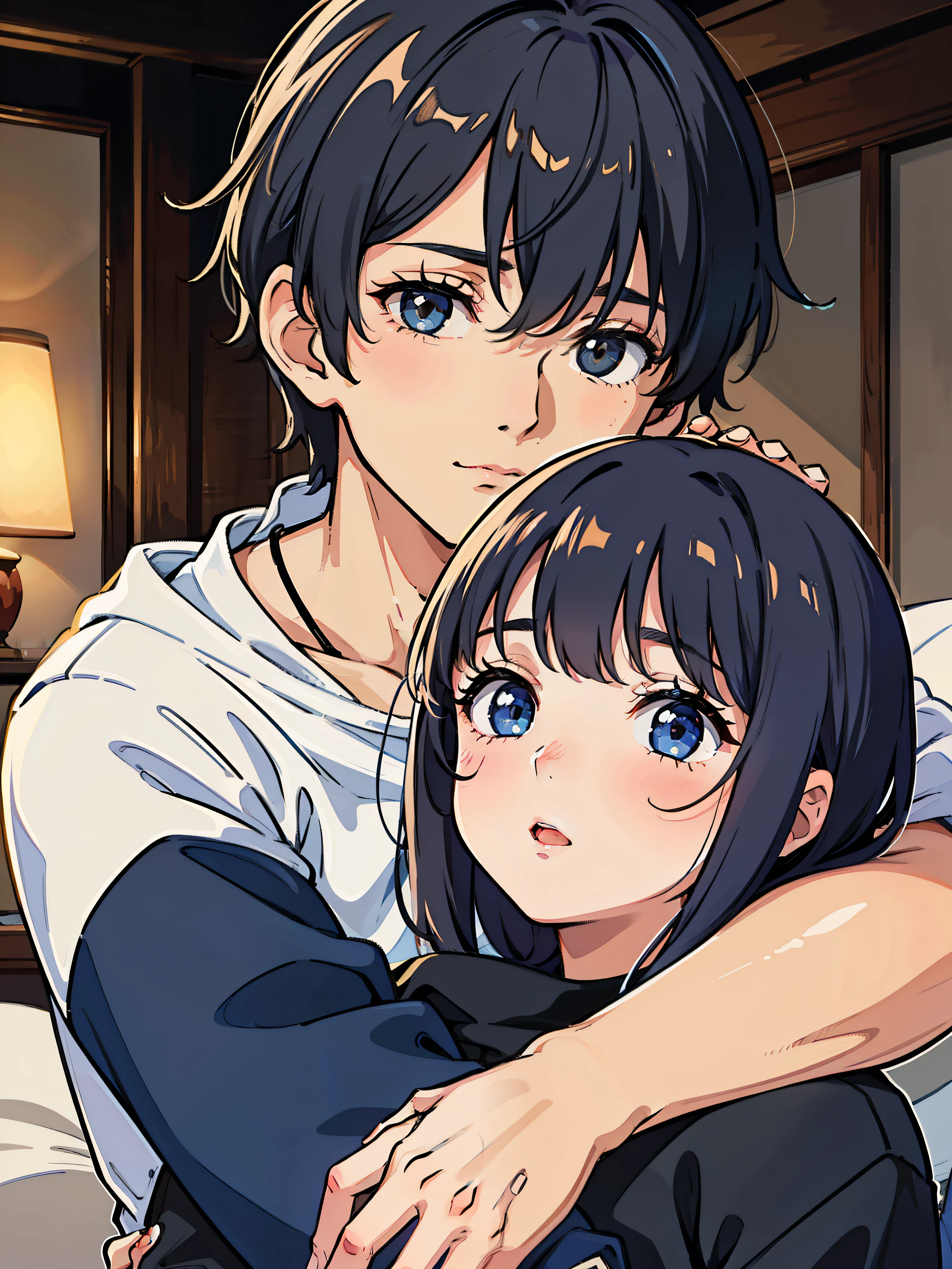 The girl snuggled into the boy's arms,Cute girl,Handsome boy,detail in face,couple,Love,Love,couple,