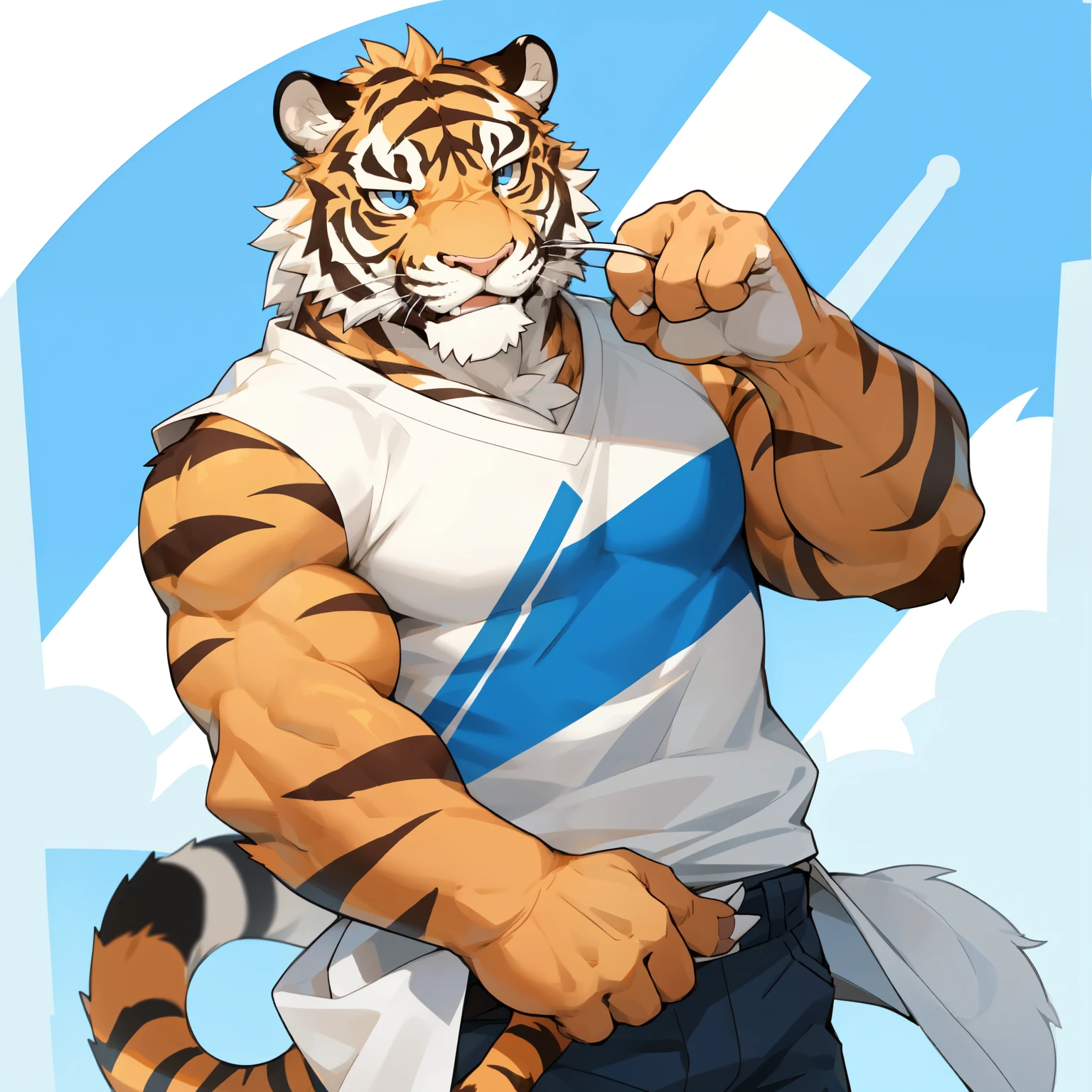 male, Furry tiger, charming, rich, Head only, rich, solitary,White fur,,front Photo,Casual wear,Smile,Zoom in on facial details,Strong body,Avatar size
