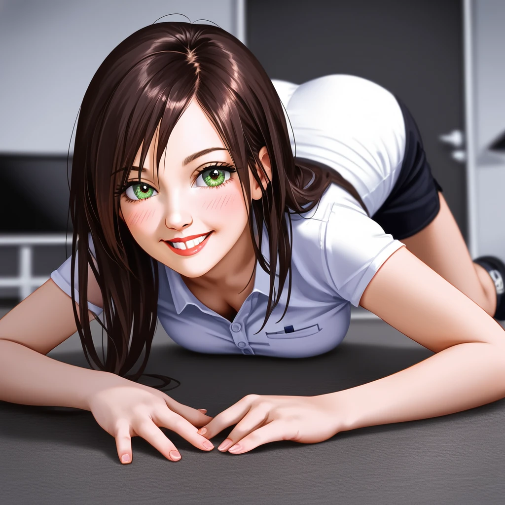 1girl, jackopose, top-down bottom-up, in a beautiful clean gym, looking at the viewer, Kim Possible, wearing tight shorts and crop top, hot, horny, aroused, blushing, ((detailed)), ((best quality)), ((masterpiece)), extremely detailed CG unity 8k wallpaper, 32k, focus sharp, photo of perfecteyes eyes, perfecteyes eyes, Masterpiece, raw, beautiful art, professional artist, 8k, very detailed face, very detailed hair, perfectly drawn body, beautiful face, very detailed eyes, smiling, rosey cheeks, intricate details in eyes, perfect fit body, beautiful body, extremely detailed, intricate details, highly detailed, sharp focus, detailed skin, realistic skin texture, texture, detailed eyes, high resolution, kodak vision color, foto_\(ultra\), post-processing, maximum detail, roughness, real life, ultra realistic, photorealism, photography, absurdres, RAW photo, highest quality, high detail RAW color photo, professional photo, extremely detailed UHD 8k wallpaper unit, best quality, highres, (masterpiece, top quality, high resolution:1.4), photo, cinematic, film grain, sharp, soft natural light, magic photography, super detailed, anatomically correct, perfect anatomy.