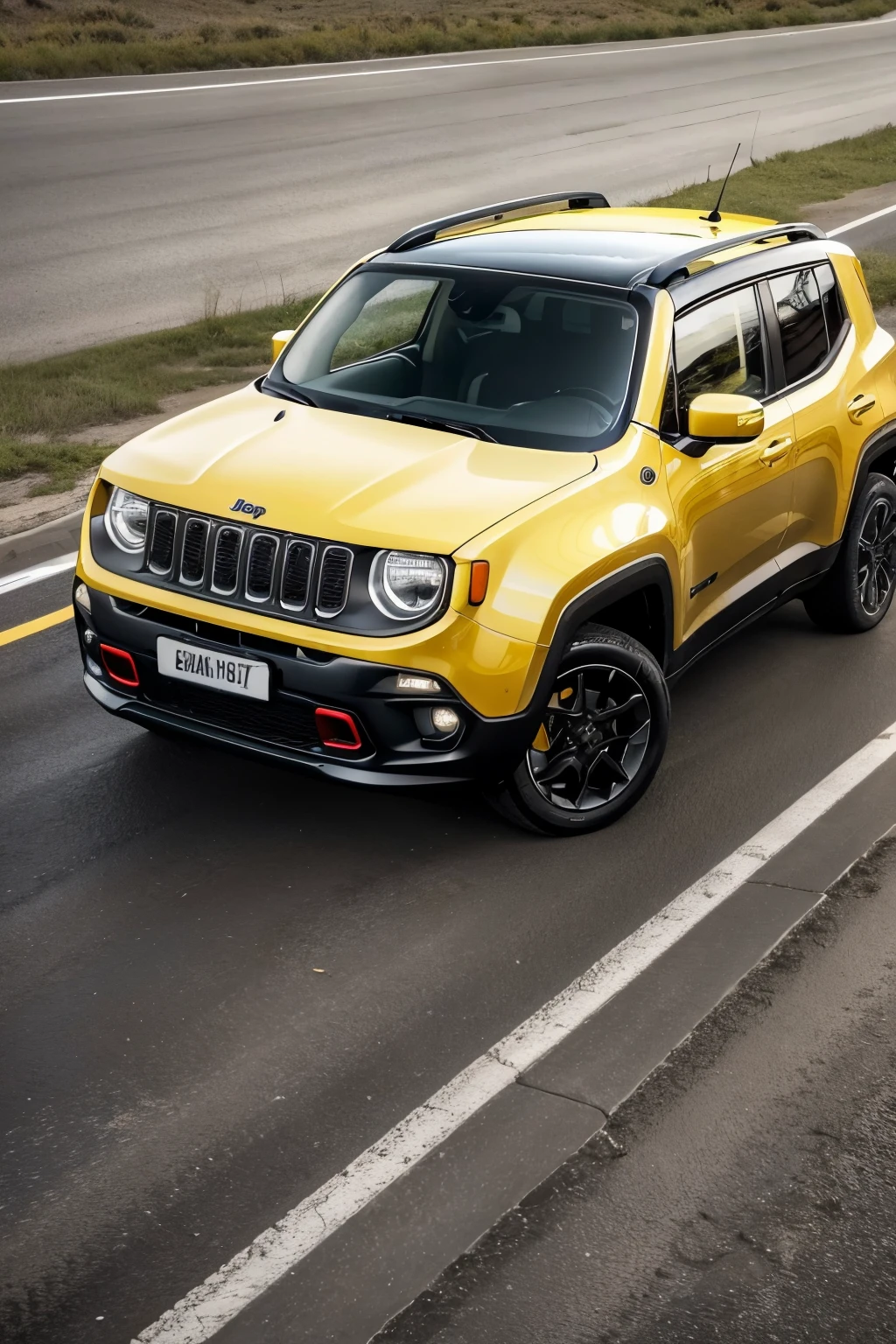 ((best quality image )), jeep renegade na cor (yellow and black), longitude 2021, with headlights (LEDs on), (attention 18),