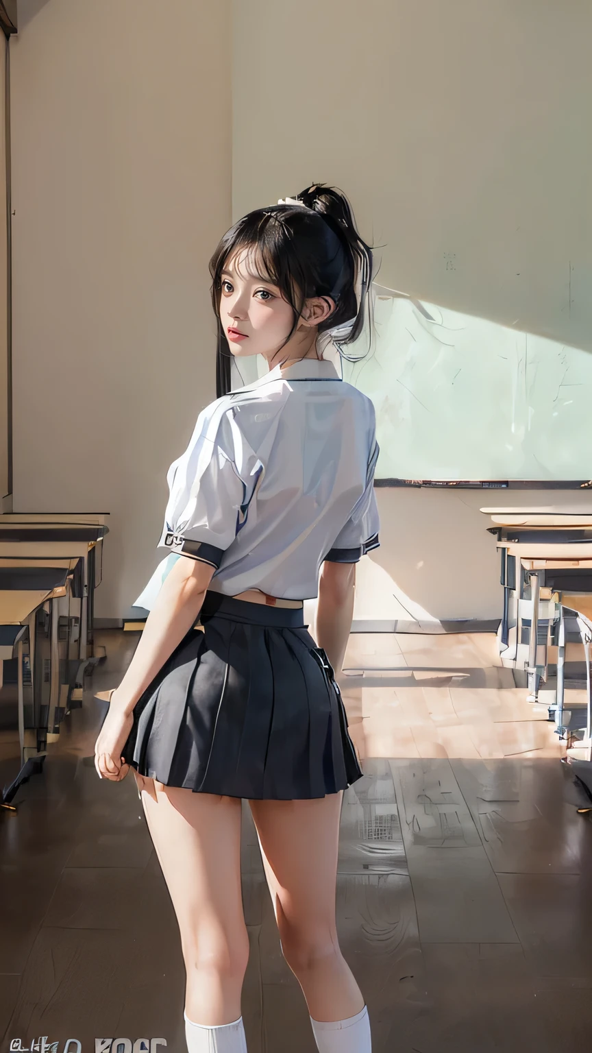 ULTRA REALISTIC [8K] Realistic A beautiful Korean 19 year girl wearing School uniform With a Very small skirt that I Can See her Big ASS seen Below, ultra high res.photorealistic:1.4,UHD, Emphasizing looking back to the camera smile face, Classroom, In front of a Black Bord, Ultra Realistic, Bigg Ass, BREAST very Big, Clear Day wearing School uniform I can see her ass Below the skirt, Very small skirt under the very small back Close short full body portrait, ASSTOFACE SHORT, ASS to face Short, I can see her Ass below the Skirt, very small skirt very small skirt very small skirt very small skirt biggest biggest ASS,