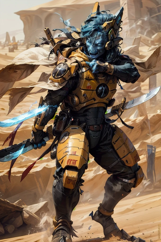 photo of you, fire caste, Fire sword, holding the sword, layer, Railgun, blue skin with full armor , headgear,
desert, Protogen visor, Protogen,