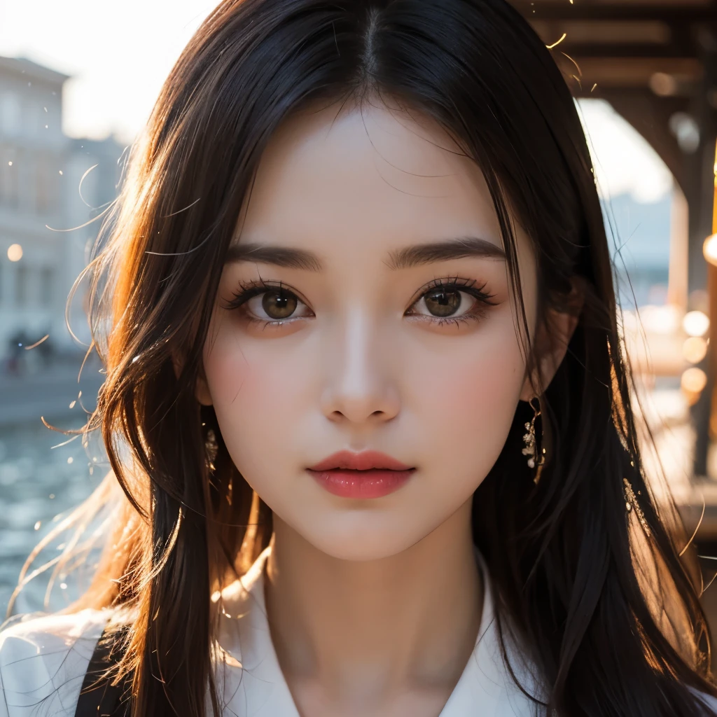VolumetricLighting (Acutance:0.85), (Masterpiece of 8K UltraDetailed(ProfessionalPhoto:1.37)), Tiny KAWAII Girl Stroll the Sea wearing tube-top dress EveningBeach colorful sky (Orange rays illuminating face, close-up:1.4) (Kissing to Camera), Gust of wind . (((Extremely detailed NOGIZAKA face))), perfect anatomy, Childish, captivating gaze, Reflective Eyes with (sparkling highlights:1.28), long eyelashes、Glossy RED Lips with beautiful details, KissableTongue, RosyCheeks, ((Radiant FineSkin) with clear transparency) . { (Dynamic joyful expressions) | (:d) }, (Light Particle;1.25, God Rays), (no Large eyes).