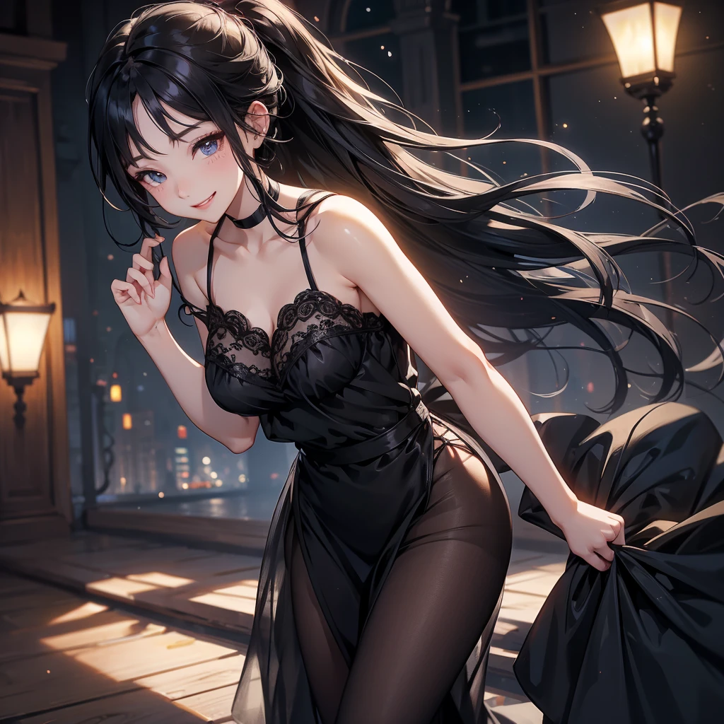 Taunt、Children、Porn、Black Nightgown、Good breast development、Black Hair、smile