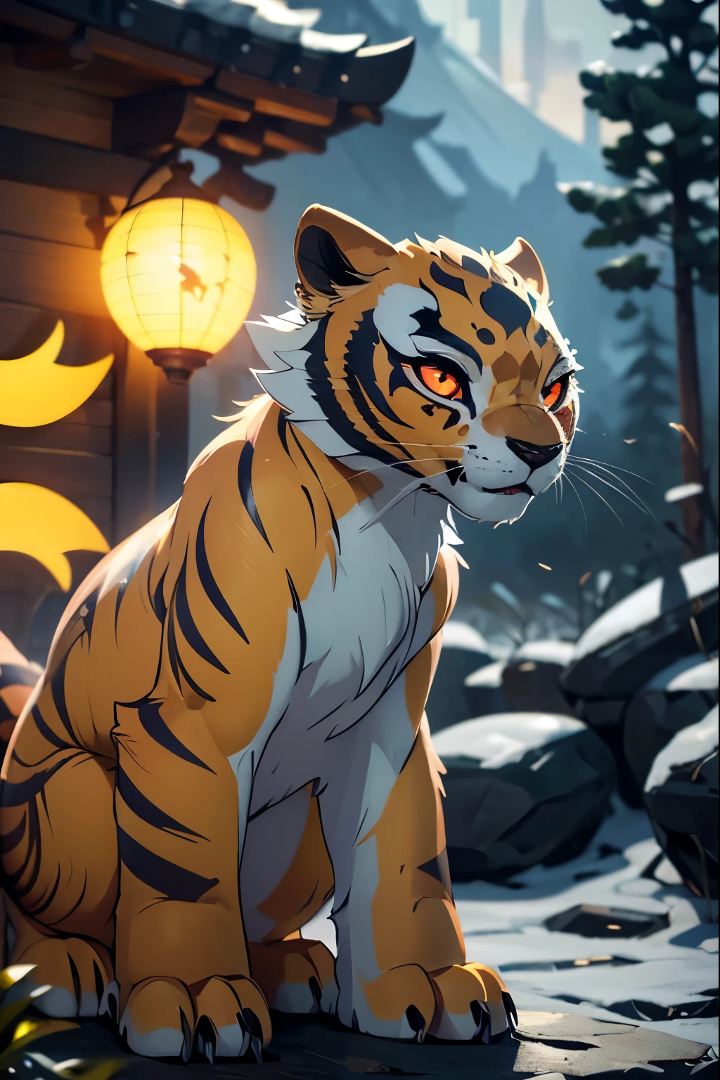 (by kilver), (by canxue), (by yuris (artist)), (by skyline comet), (by pestil),, solo,female (cute:1.1) master tigress, feral, fullbody, feral full body, detailed background, outdoors, cinematic lighting, animated movie, artistic, 8k hd, photo, photoreal, (detailed fur:1.3) (furr detail, fluffy:1.3), (big detailed red eyes, yellow sclera:1.2),, depth of field,, 