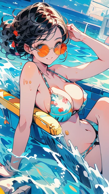 girl, Swimwear, whole body,Large Breasts, White Background, smile, Browsing Caution,