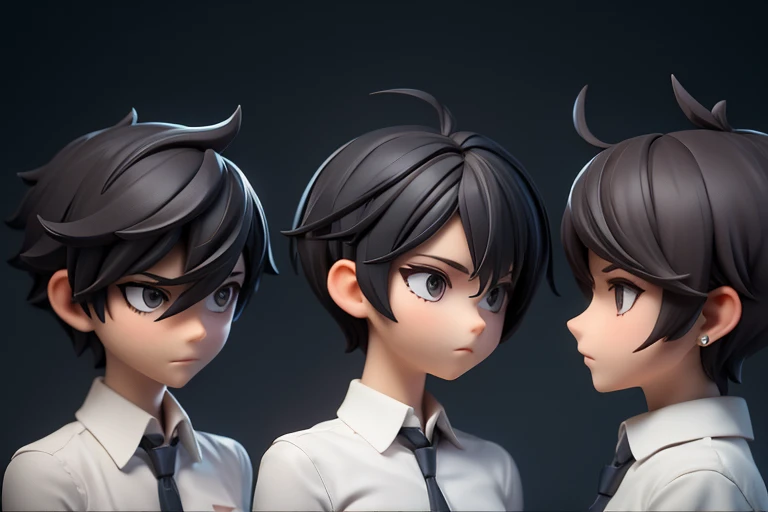 Cool woman,Sharp,face,boyish,Short Hair,Short Hair,Very Short Hair,Characters only,three views、1Peoples, Character Reference Sheet,Front View,