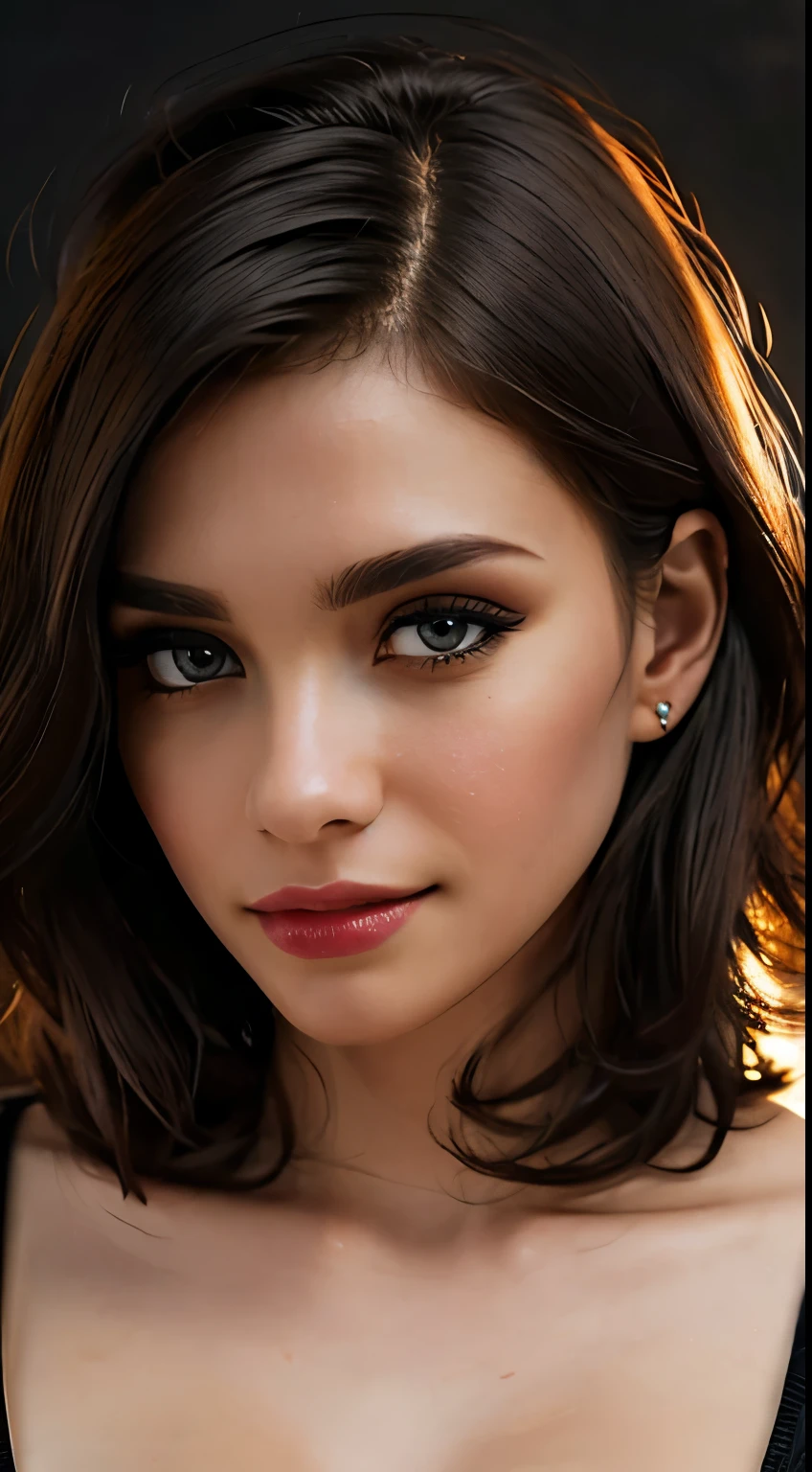 masterpiece, best quality, (extremely detailed CG unity 8k wallpaper, masterpiece, best quality, ultra-detailed, best shadow), (detailed background), (beautiful detailed face, beautiful detailed eyes), High contrast, Realistic woman, frecles, (best illumination, an extremely delicate and beautiful), short hair, hair ornament, accessories, piercing, intricate background, colorful light_particles, space, dark background, 