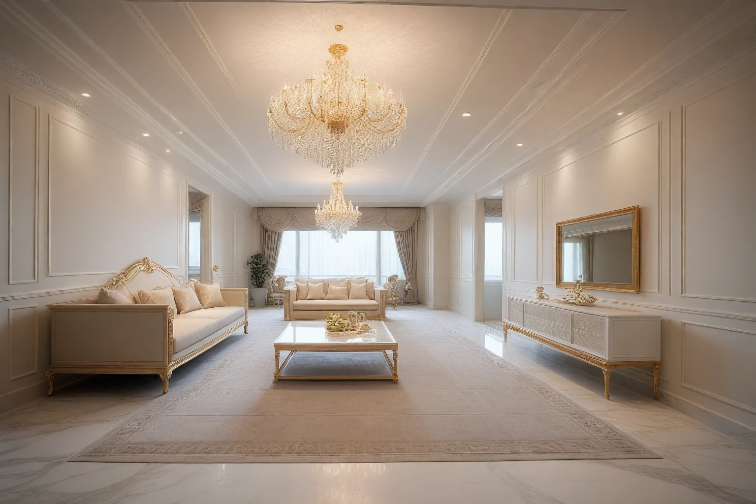 (((kitchen : 1.3))),Masterpiece, Best quality,8K, Ultra-high resolution,When you step into the restroom,Immediately surrounded by a rich atmosphere of luxury。Ornate crystal chandeliers hang high on the wall,Shine brightly。The sofa was covered with a soft white fluffy blanket,It is so comfortable,So much so that you can't help but indulge in it。In the corner of the restroom is a delicate coffee table,Embellished with precious porcelain and champagne gold ornaments。Whenever it is late afternoon,The afterglow from the window spilled on the floor,Soft light and shadow are reflected,It was as if entering a dreamland。