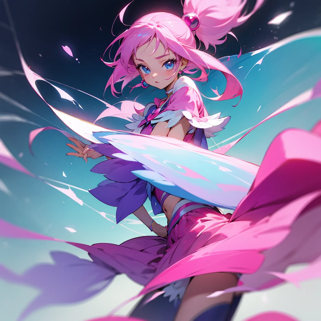magic girl, precure style, 12 years, adorable look with pink and video game themed clothes
