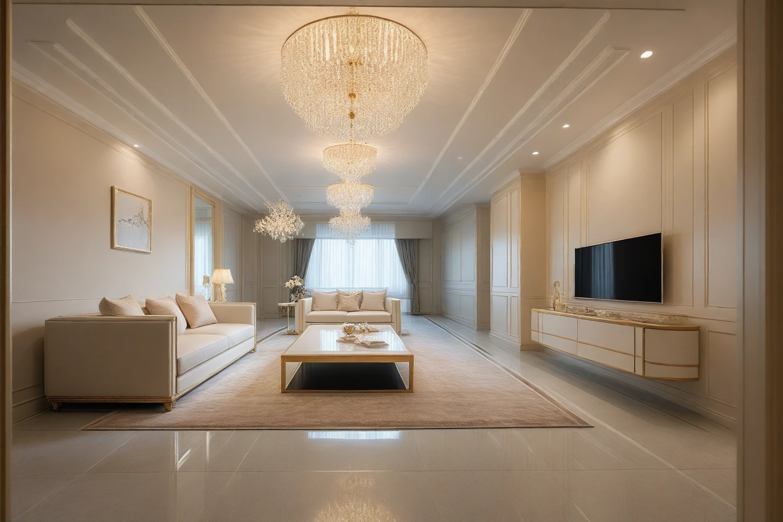 (((kitchen : 1.3))),Masterpiece, Best quality,8K, Ultra-high resolution,When you step into the restroom,Immediately surrounded by a rich atmosphere of luxury。Ornate crystal chandeliers hang high on the wall,Shine brightly。The sofa was covered with a soft white fluffy blanket,It is so comfortable,So much so that you can't help but indulge in it。In the corner of the restroom is a delicate coffee table,Embellished with precious porcelain and champagne gold ornaments。Whenever it is late afternoon,The afterglow from the window spilled on the floor,Soft light and shadow are reflected,It was as if entering a dreamland。