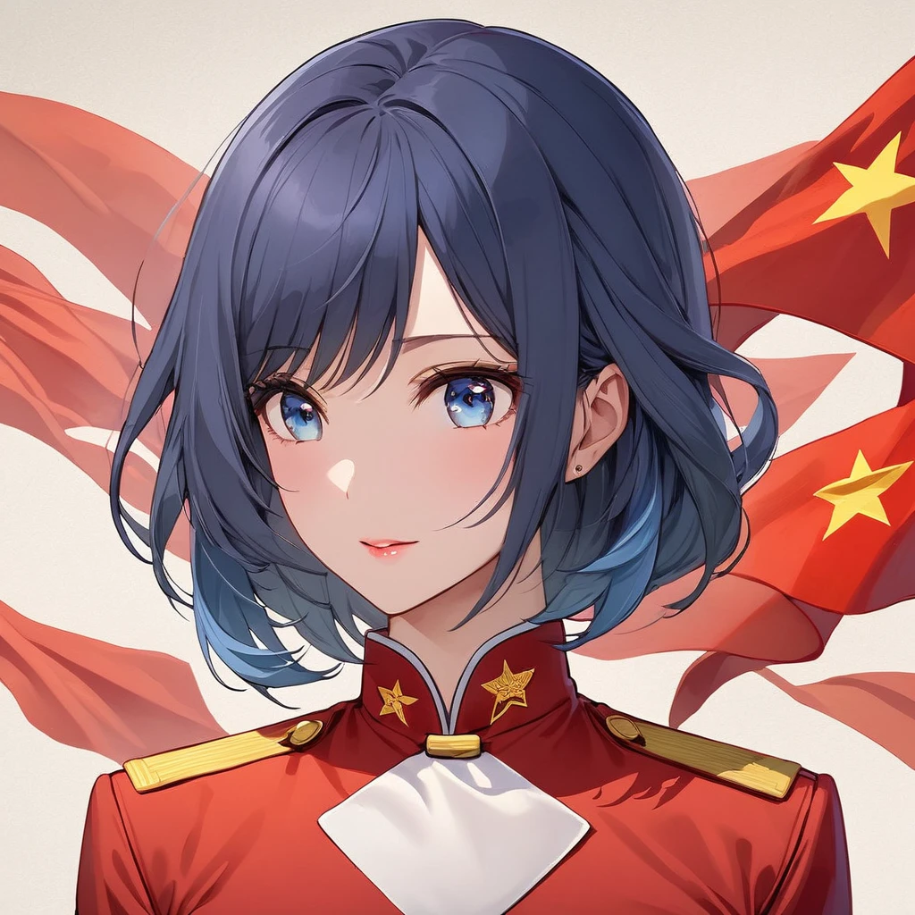 ((Highest quality)), ((masterpiece)), (detailed), (Perfect Face)、The woman is a Chinese woman named Akane Kurokawa. She has medium-long blue hair and is wearing an engagement ring. She is a member of the glorious Chinese Communist Party and has sworn absolute loyalty to the Chinese Communist Party. She is a righteous Communist Party member of China.、The woman is wearing the fine uniform of a Chinese Communist Party member.、For the sake of China, their hairstyles, clothes, and everything they wear are all Chinese Communist Party items, and their thoughts are also Chinese, becoming great Chinese in body and mind.、The woman became Akane Kurokawa, a Chinese woman who is proud of China, loves it and devotes herself to it.、She is serving China as a member of the great Communist Party of China.、The woman is a beautiful, respectable and exemplary Communist Party member.